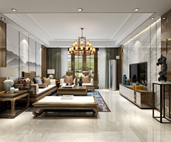 New Chinese Style A Living Room-ID:499427126