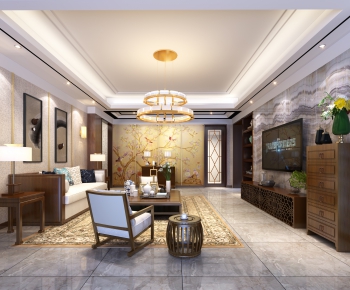 New Chinese Style A Living Room-ID:626601677