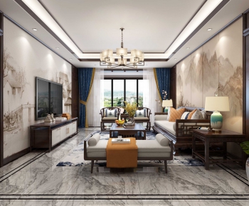 New Chinese Style A Living Room-ID:968309743