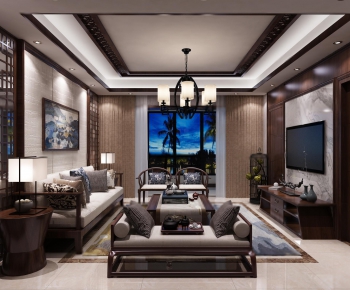 New Chinese Style A Living Room-ID:253799892