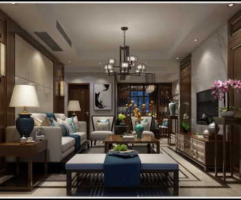 New Chinese Style A Living Room-ID:403750799