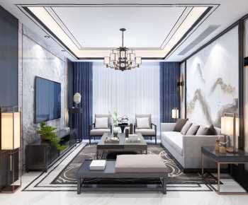 New Chinese Style A Living Room-ID:486032726