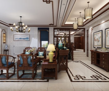 New Chinese Style A Living Room-ID:378883699