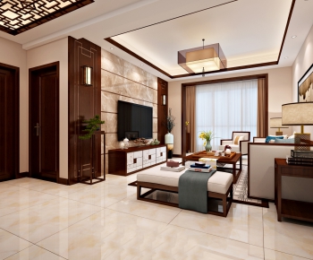 New Chinese Style A Living Room-ID:619700878