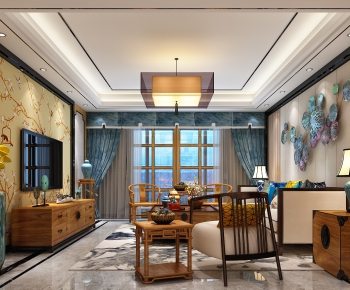 New Chinese Style A Living Room-ID:883227973