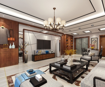 New Chinese Style A Living Room-ID:674304221