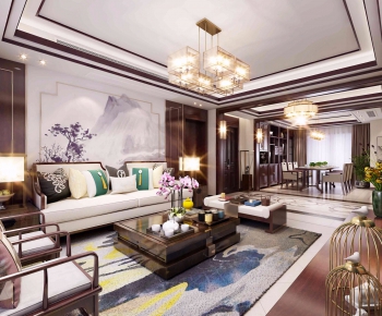 New Chinese Style A Living Room-ID:716929731
