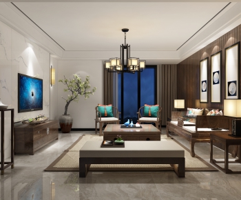 New Chinese Style A Living Room-ID:992271395