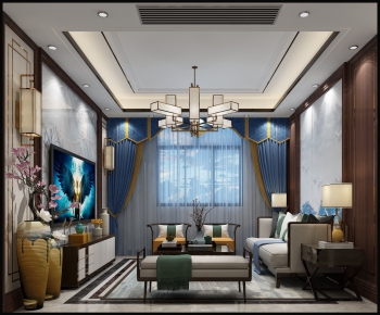 New Chinese Style A Living Room-ID:442484741