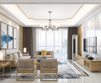 New Chinese Style A Living Room-ID:386609369