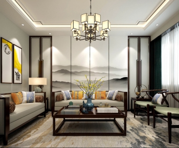 New Chinese Style A Living Room-ID:653239354