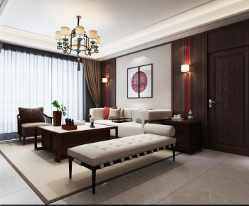 New Chinese Style A Living Room-ID:615334596