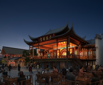 中式古建筑戏楼广场夜景-ID:249161223