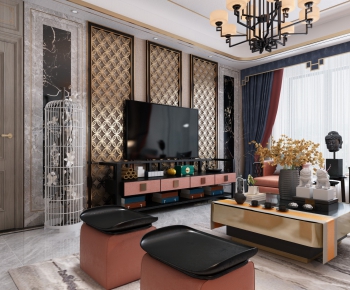 New Chinese Style A Living Room-ID:102433461