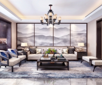 New Chinese Style A Living Room-ID:744224386