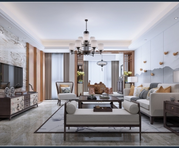 New Chinese Style A Living Room-ID:659297887