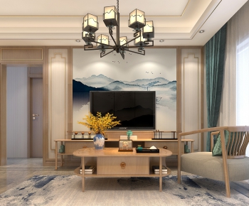 New Chinese Style A Living Room-ID:393887964