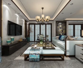 New Chinese Style A Living Room-ID:651424419