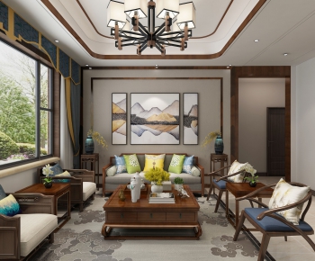 New Chinese Style A Living Room-ID:943609112