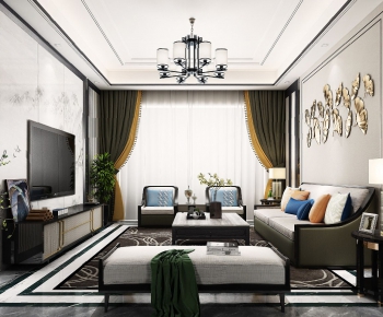 New Chinese Style A Living Room-ID:602823372