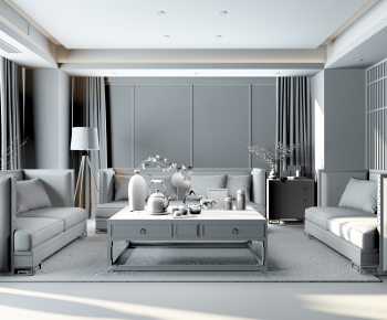 New Chinese Style A Living Room-ID:800514962