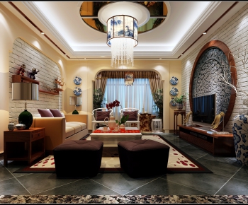 New Chinese Style A Living Room-ID:766478666