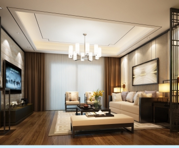 New Chinese Style A Living Room-ID:450810932