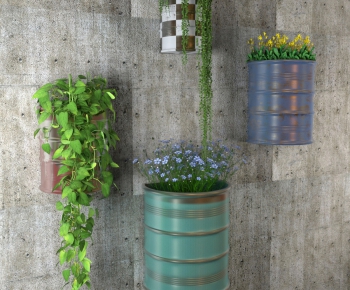 工业风油漆桶植物装饰墙饰-ID:788578643