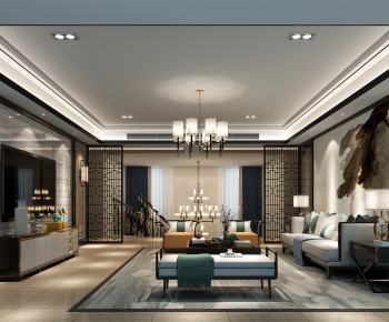 New Chinese Style A Living Room-ID:873719133