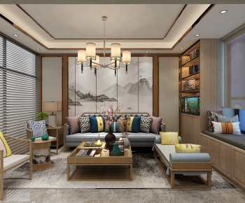 New Chinese Style A Living Room-ID:398832386
