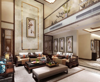 New Chinese Style A Living Room-ID:619259294