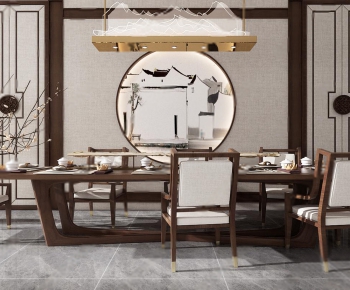 新中式实木餐桌椅吊灯餐具摆件-ID:425603514
