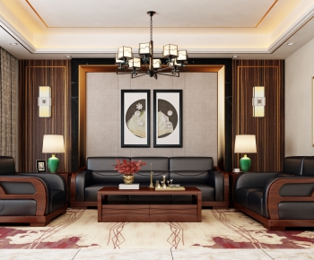 New Chinese Style A Living Room-ID:884420482