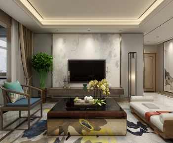New Chinese Style A Living Room-ID:387077931