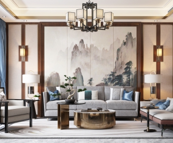 New Chinese Style A Living Room-ID:450432668