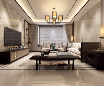 New Chinese Style A Living Room-ID:694672536