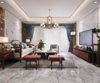 New Chinese Style A Living Room-ID:986593941