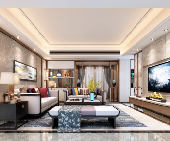 New Chinese Style A Living Room-ID:704222715