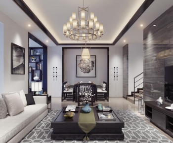 New Chinese Style A Living Room-ID:742574954
