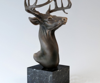 乡村铜制鹿雕刻摆件雕塑-ID:612336116