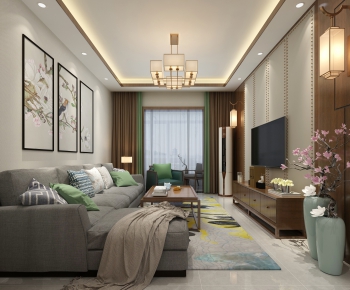 New Chinese Style A Living Room-ID:300284182