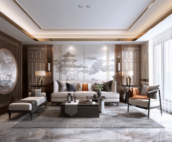 New Chinese Style A Living Room-ID:457557774