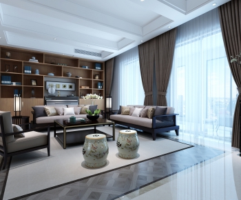 New Chinese Style A Living Room-ID:878126829