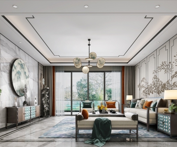 New Chinese Style A Living Room-ID:982858585