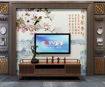 新中式电视柜背景墙组合-ID:386521921
