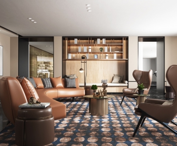 艾迪尔设计 现代客厅弧形皮革沙发组合-ID:500010911