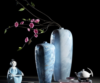 新中式茶具茶壶花瓶花瓣雕塑装饰品摆件-ID:773239267