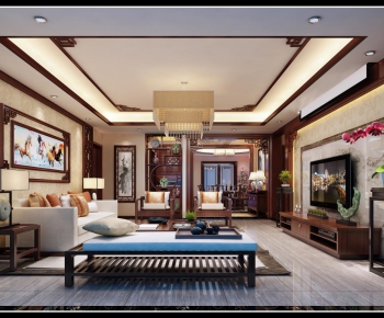 New Chinese Style A Living Room-ID:883292179