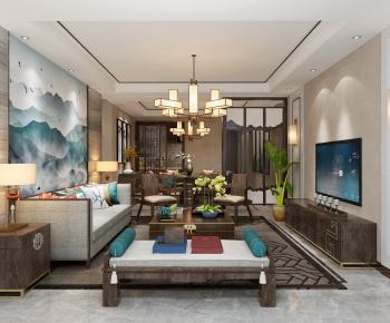 New Chinese Style A Living Room-ID:978691568