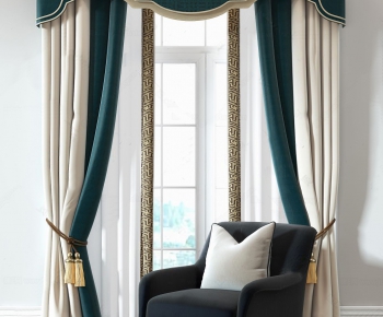 新古典奢华窗帘单人沙发组合-ID:992719524
